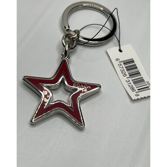 Red Silver Cut Out Star COACH Gold Key Chain / Fob Purse Charm - Picture 5 of 5